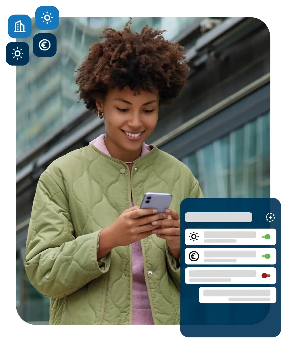 A woman is looking on her smartphone